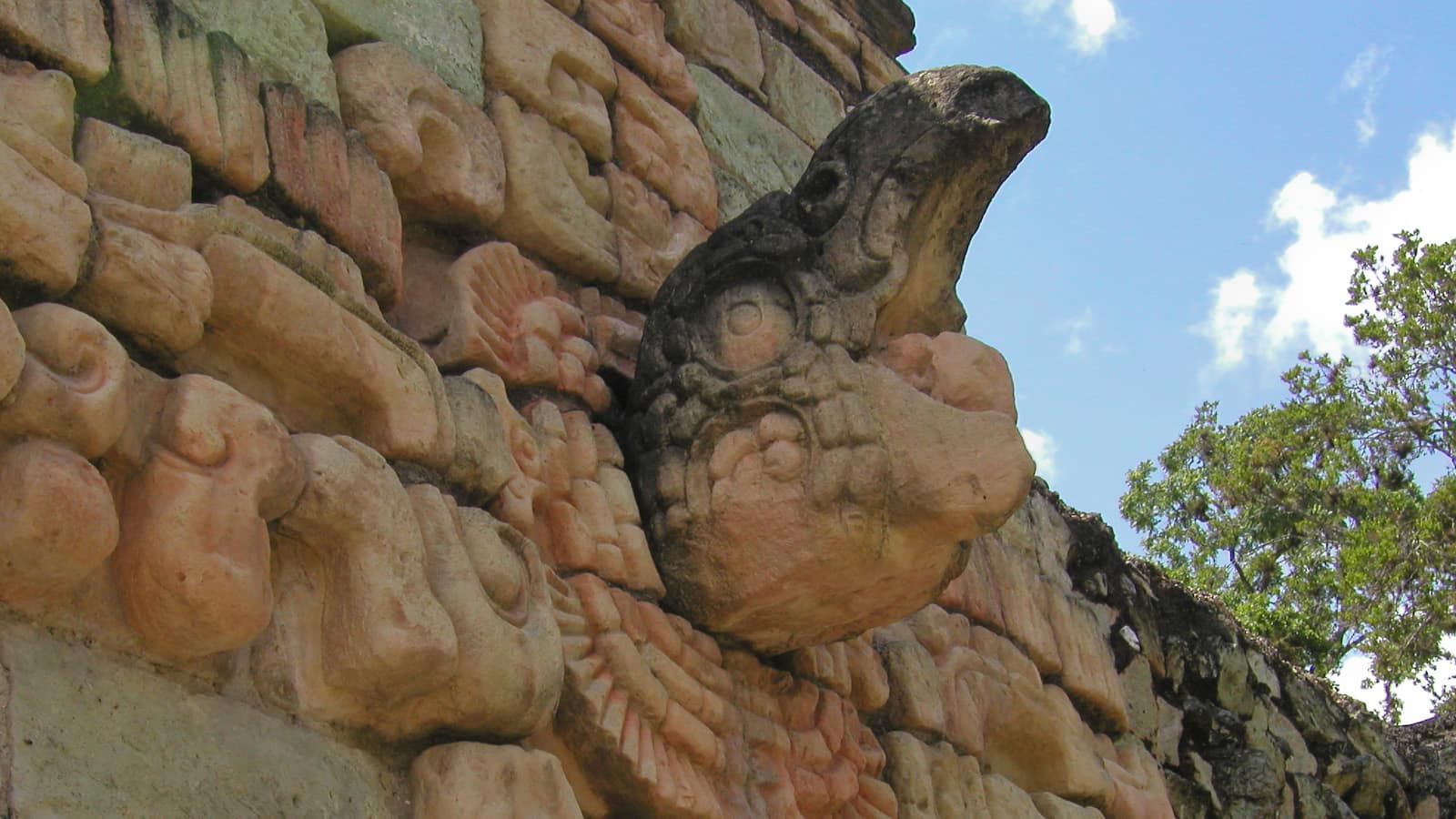 Deeply undercut relief carving in volcanic tuff at Copán